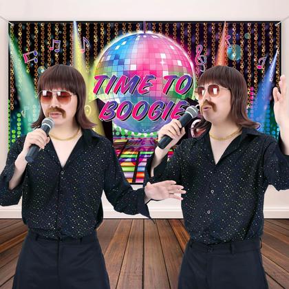 Imagem de Conjunto de fantasias Morvally, peruca de discoteca dos anos 70 e 80 com corrente para óculos de bigode