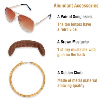 Imagem de Conjunto de fantasias Morvally, peruca de discoteca dos anos 70 e 80 com corrente para óculos de bigode