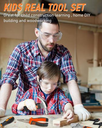 Imagem de Conjunto de ferramentas INCLY Kids Real, 24 peças com bolsa de ferramentas, chave de fenda Hammer