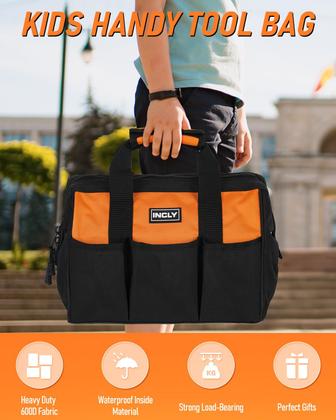Imagem de Conjunto de ferramentas INCLY Kids Real, 24 peças com bolsa de ferramentas, chave de fenda Hammer