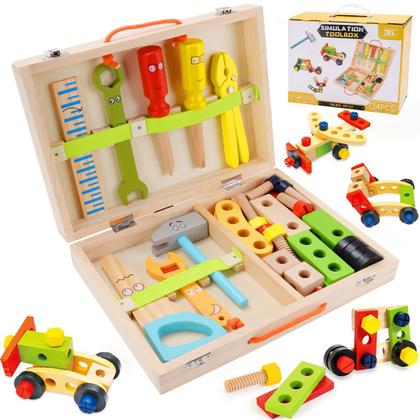 Imagem de Conjunto De Ferramentas Infantil de Madeira Blocos De Construção Montessori Sensorial Didático Brinquedo Educativo