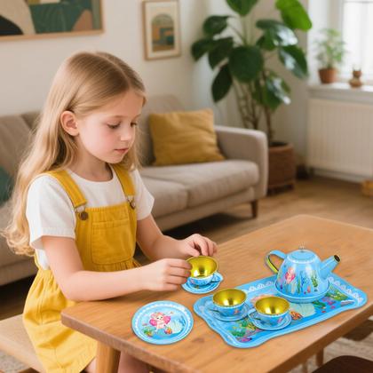 Imagem de Conjunto de festa de chá Fairy Toona Mermaid de 15 peças para meninas de 3 a 6 anos