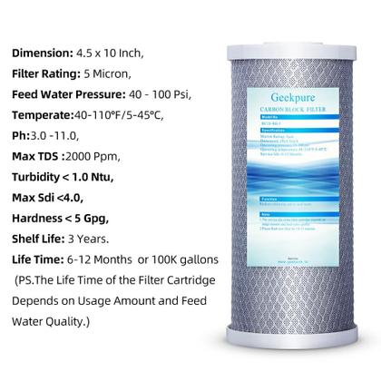 Imagem de Conjunto de filtros de água Geekpure Whole House de 10 polegadas com PP e carbono