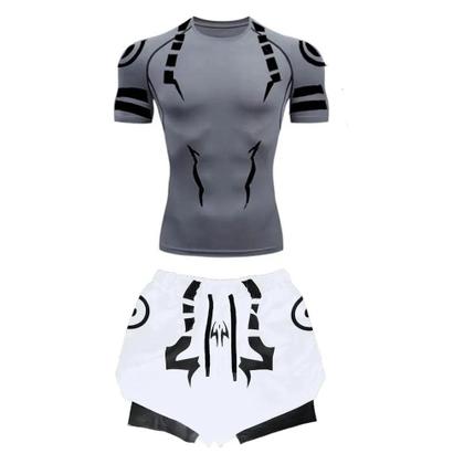 Imagem de Conjunto de Fitness Jujutsu Kaisen Masculino - Camisa 3D de Secagem Rápida e Shorts de Compressão