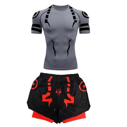 Imagem de Conjunto de Fitness Jujutsu Kaisen Masculino - Camisa 3D de Secagem Rápida e Shorts de Compressão