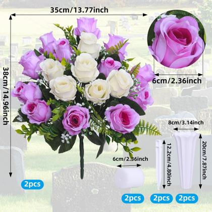 Imagem de Conjunto de flores artificiais de cemitério Hibsotco com vaso branco com roxo
