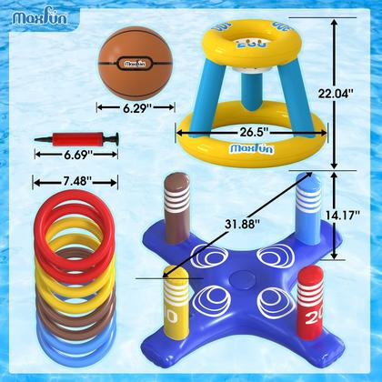 Imagem de Conjunto de flutuadores de piscina Max Fun, cesta de basquete flutuante inflável