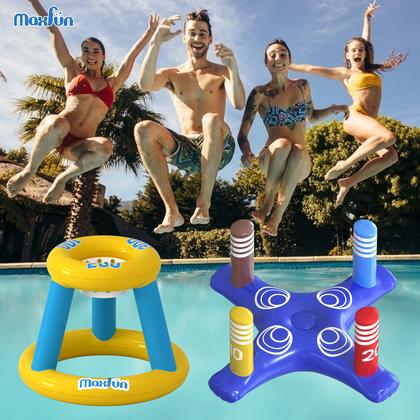 Imagem de Conjunto de flutuadores de piscina Max Fun, cesta de basquete flutuante inflável