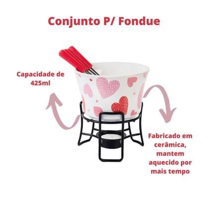Imagem de Conjunto De Fondue 7 Peças Corações Cerâmica Brinox