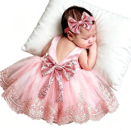 Imagem de Conjunto De Fotografia Para Bebê Menina Recém-Nascida: Vestido De Renda Com Faixa De Cabelo Com