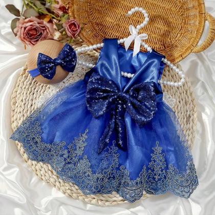 Imagem de Conjunto De Fotografia Para Bebê Menina Recém-Nascida Vestido De Renda Com Faixa De Glitter Para