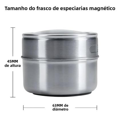 Imagem de Conjunto De Frascos De Temperos Magnéticos Em Aço Inoxidável Com Adesivos, Recipientes Para