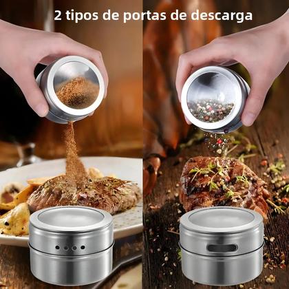 Imagem de Conjunto De Frascos De Temperos Magnéticos Em Aço Inoxidável Com Adesivos, Recipientes Para