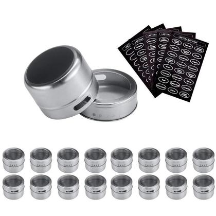 Imagem de Conjunto De Frascos De Temperos Magnéticos Em Aço Inoxidável Com Adesivos, Recipientes Para