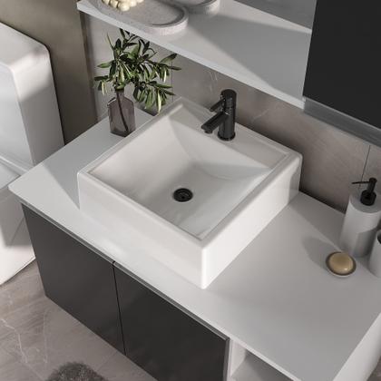 Imagem de Conjunto de Gabinete Banheiro 80cm com Cuba e Espelheira -