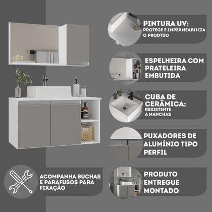 Conjunto de Gabinete Banheiro 80cm com Cuba e Espelheira - - MOVEIS JOIA Imagem de Conjunto de Gabinete Banheiro 80cm com Cuba e Espelheira -