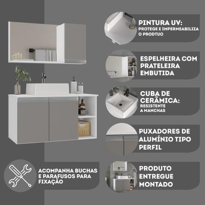 Imagem de Conjunto de Gabinete Banheiro 80cm com Cuba e Espelheira -