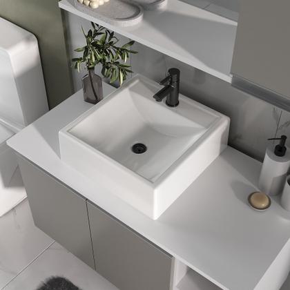 Imagem de Conjunto de Gabinete Banheiro 80cm com Cuba e Espelheira -