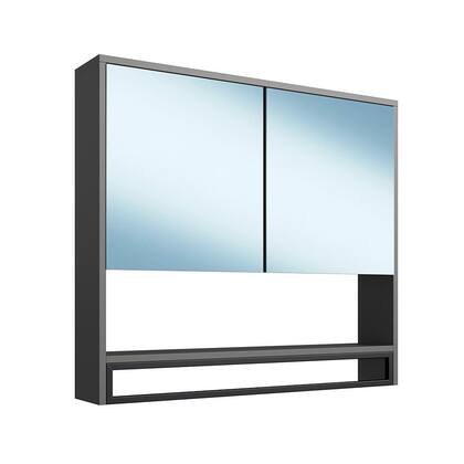 Imagem de Conjunto de Gabinete para Banheiro Industrial Avis 2 PT com Armário Phoebe 2 PT Preto e Grafite