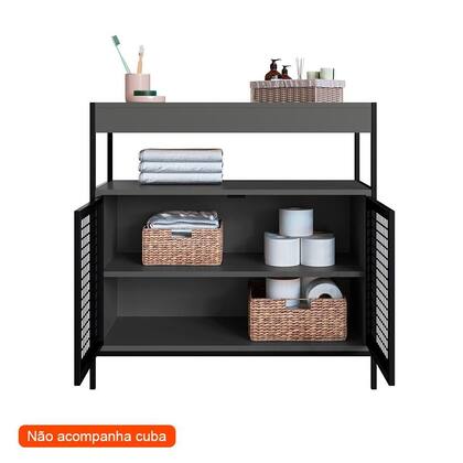 Imagem de Conjunto de Gabinete para Banheiro Industrial Avis 2 PT com Armário Phoebe 2 PT Preto e Grafite