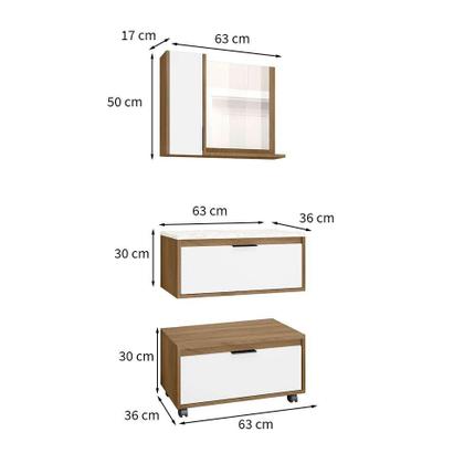 Imagem de Conjunto de Gabinetes e Armário com Espelho Nora 2 PT 1 GV Branco e Carvalho Mel