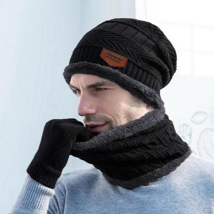 Imagem de Conjunto De Gorro De Inverno E Cachecol De Lã Com Máscara Balaclava Para Homens E Mulheres