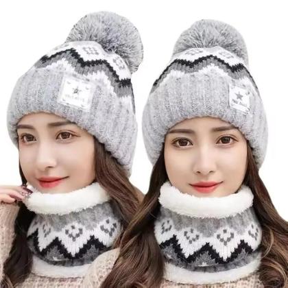 Imagem de Conjunto De Gorro E Cachecol De Veludo Plush Para Inverno Feminino, Protetor De Pescoço À Prova De