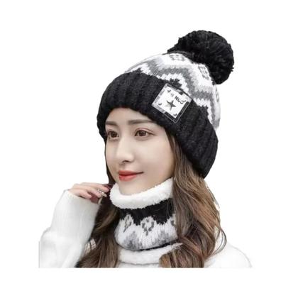 Imagem de Conjunto De Gorro E Cachecol De Veludo Plush Para Inverno Feminino, Protetor De Pescoço À Prova De