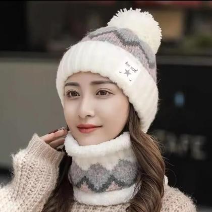Imagem de Conjunto De Gorro E Cachecol De Veludo Plush Para Inverno Feminino, Protetor De Pescoço À Prova De