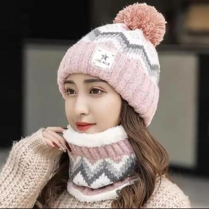 Imagem de Conjunto De Gorro E Cachecol De Veludo Plush Para Inverno Feminino, Protetor De Pescoço À Prova De