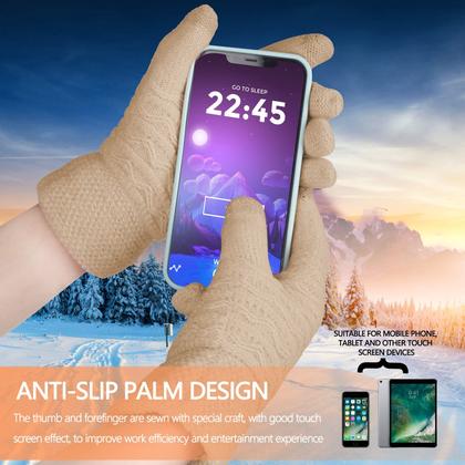 Imagem de Conjunto de gorro feminino de inverno, cachecol e luvas, gorros femininos com lenço infinito de pompom, conjuntos de luvas tricotadas com tela sensível ao toque, boné térmico feminino, roxo, grosso, quente e macio, forrado de lã