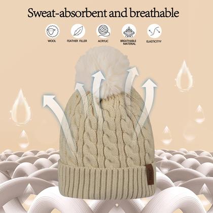 Imagem de Conjunto de gorro feminino de inverno, cachecol e luvas, gorros femininos com lenço infinito de pompom, conjuntos de luvas tricotadas com tela sensível ao toque, boné térmico feminino, roxo, grosso, quente e macio, forrado de lã