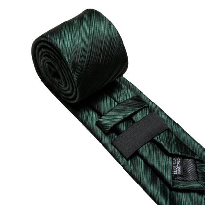 Imagem de Conjunto de gravata Barry.Wang com listras de seda verde escuro 150 cm