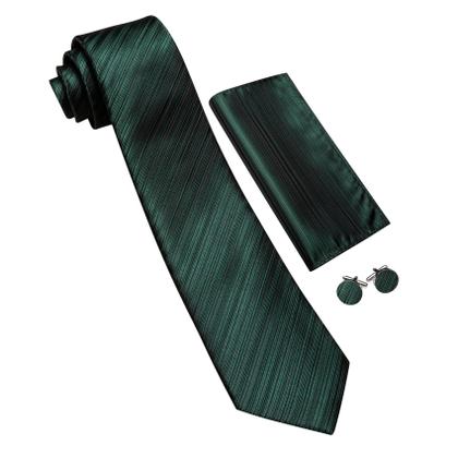 Imagem de Conjunto de gravata Barry.Wang com listras de seda verde escuro 150 cm