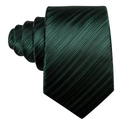 Imagem de Conjunto de gravata Barry.Wang com listras de seda verde escuro 150 cm