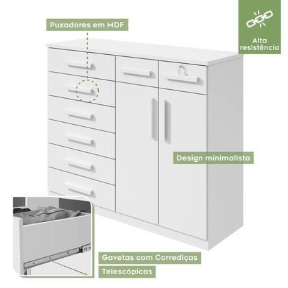 Imagem de Conjunto de Guarda-roupa 6 Portas 4 Gavetas Zeus com Espelho e com Pése Cômoda Toronto