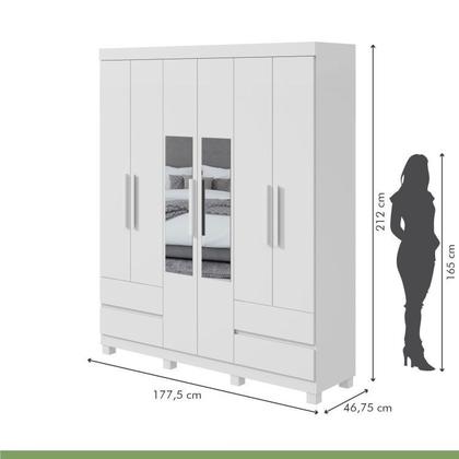 Imagem de Conjunto de Guarda-roupa 6 Portas 4 Gavetas Zeus com Espelho e com Pése Cômoda Toronto