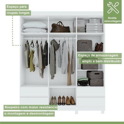 Imagem de Conjunto de Guarda-roupa 6 Portas 4 Gavetas Zeus com Espelho e com Pése Cômoda Toronto