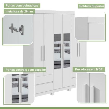 Imagem de Conjunto de Guarda-roupa 6 Portas 4 Gavetas Zeus com Espelho e com Pése Cômoda Toronto