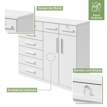 Imagem de Conjunto de Guarda-roupa 6 Portas 4 Gavetas Zeus com Espelho e com Pése Cômoda Toronto