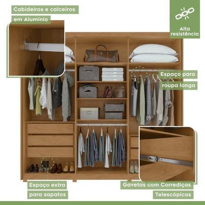 Imagem de Conjunto de Guarda-roupa 6 Portas Áries com Pés e Cômoda da Vinci com Nicho