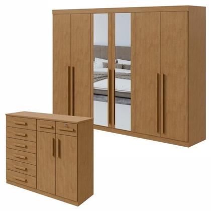 Imagem de Conjunto de Guarda-roupa 6 Portas com Espelho Bertha com Cômoda Toronto