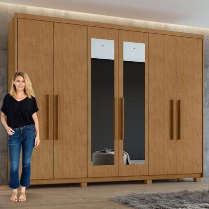 Imagem de Conjunto De Guarda-Roupa 6 Portas Com Espelho E Pés Aries E Cômoda Da Vinci  Com Nicho
