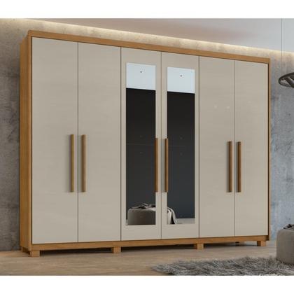 Imagem de Conjunto de Guarda-roupa 6 Portas com Espelho e Pés Áries e Cômoda Toronto