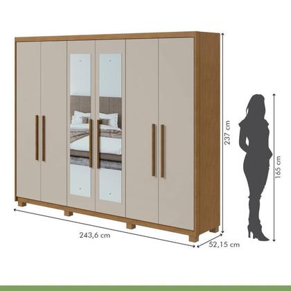 Imagem de Conjunto de Guarda-roupa 6 Portas com Espelho e Pés Áries e Cômoda Toronto