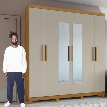 Imagem de Conjunto de Guarda-roupa 6 Portas com Espelho e Pés Jazz e Cômoda da Vinci