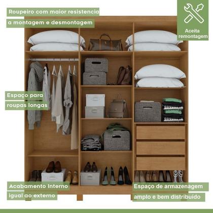 Imagem de Conjunto de Guarda-roupa 6 Portas com Espelho e Pés Jazz e Cômoda da Vinci