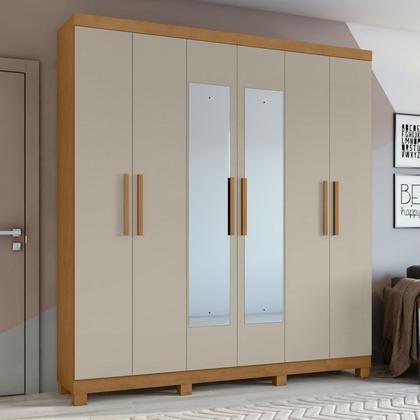 Imagem de Conjunto de Guarda-roupa 6 Portas com Espelho e Pés Jazz e Cômoda da Vinci