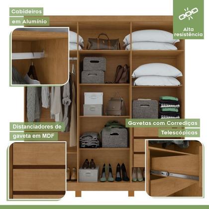 Imagem de Conjunto de Guarda-roupa 6 Portas com Espelho e Pés Jazz e Cômoda da Vinci