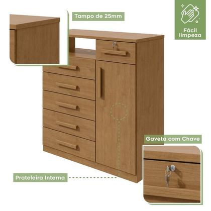 Imagem de Conjunto de Guarda-roupa 6 Portas com Pés Bertha com Cômoda da Vinci